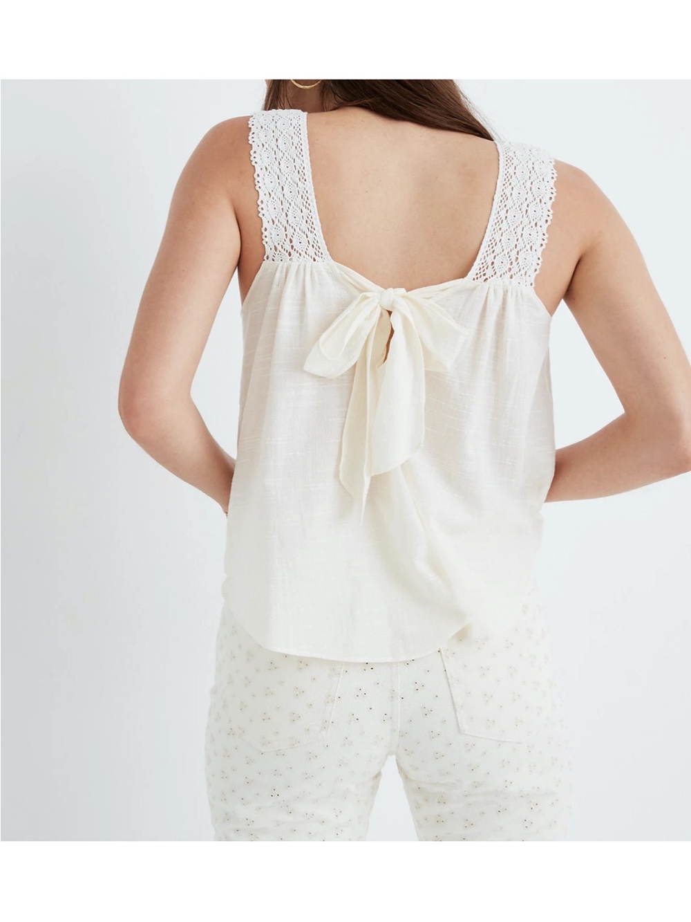 Madewell cream crochet lace tie back top large